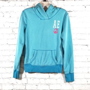 American Eagle blue distressed hoodie